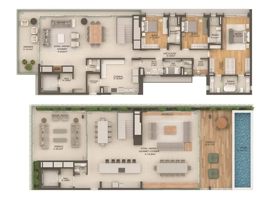 Coberturas duplex, opção de planta, Bela Vista, Porto Alegre